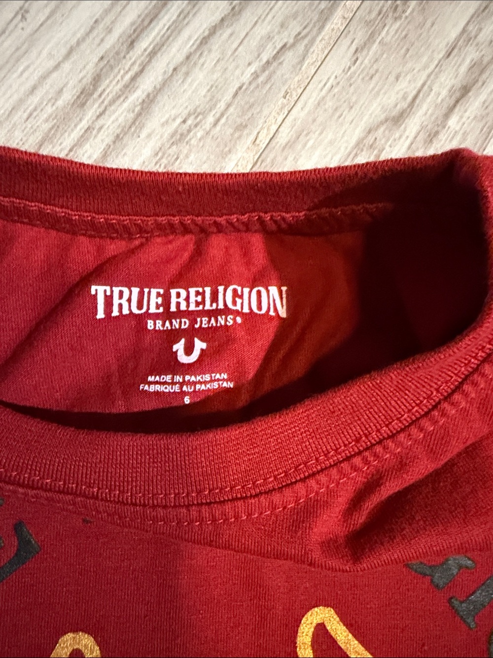 True Religion Red Kids Logo Tee with Yellow Outline - Picture 2 of 7